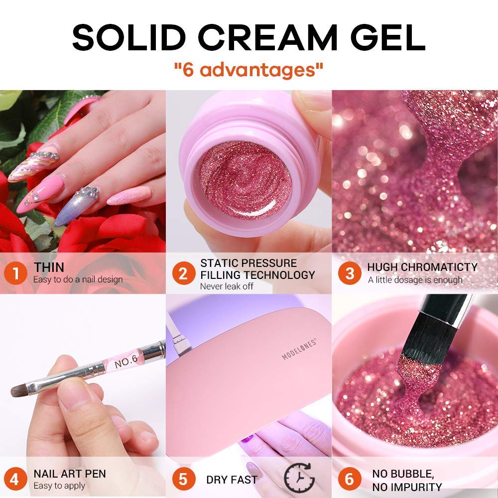 Poly Nail Gel Kit with Lamp Nail Extension Gel Kit by Modelones- 8 Colors Pot Gels + 3 Colors Polly Jell Nail Kit Gel Acrylic Nail Kit, ALL-IN-ONE French Salon Kit Gel Manicure Kit Nude Gray Series : Beauty