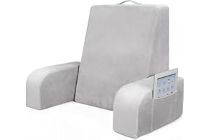 LEBENGURU Upgraded Reading Pillow, Back Support Pillow for Sitting up in Bed with Comfort Solid Foam, Full Support with Removable Arms for Relaxing, Reading, Watching TV - 20 inch