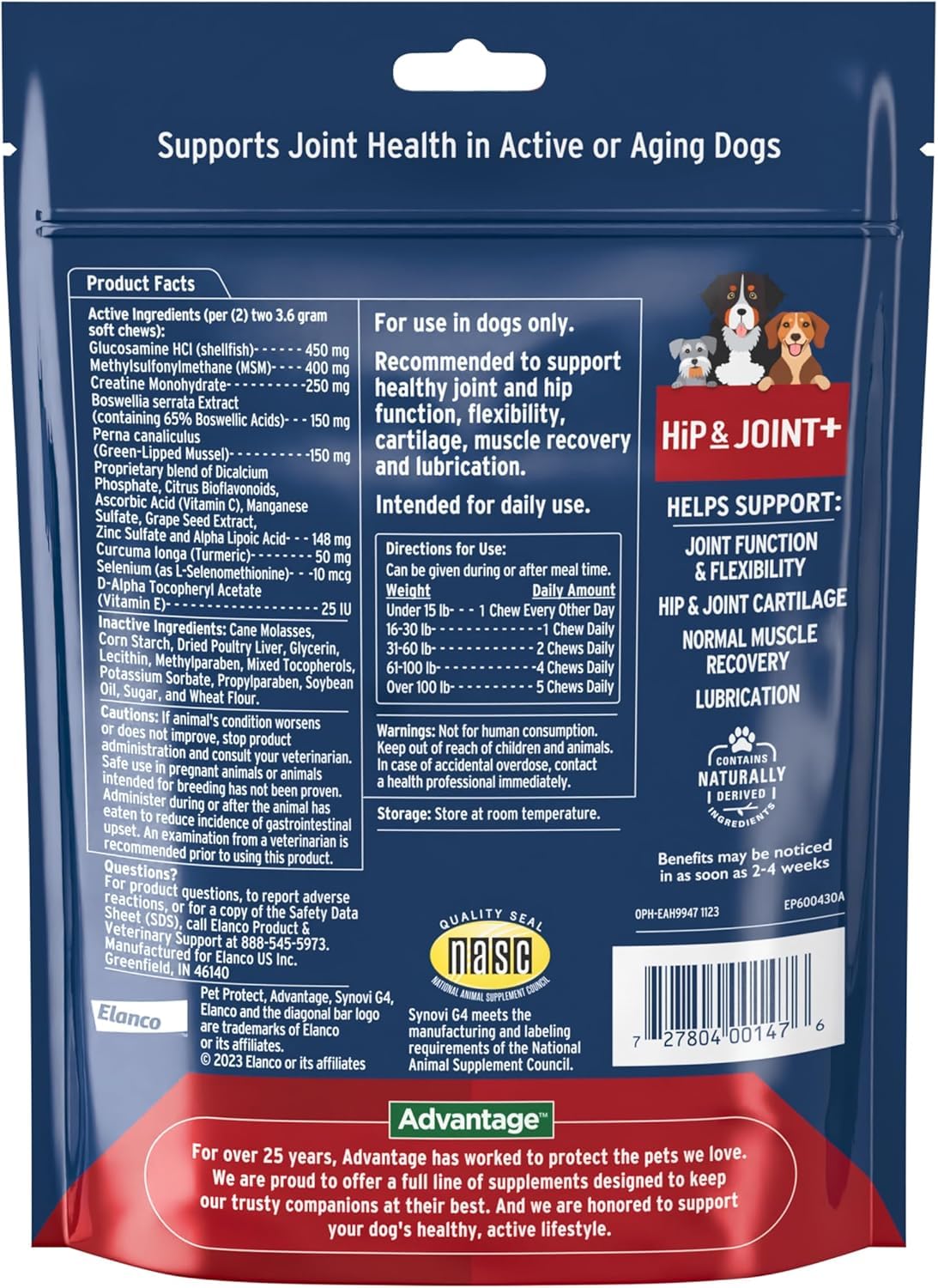 Synovi G4 Dog Joint Supplement Chews, 60-Count, for Dogs of All Ages, Sizes and Breeds