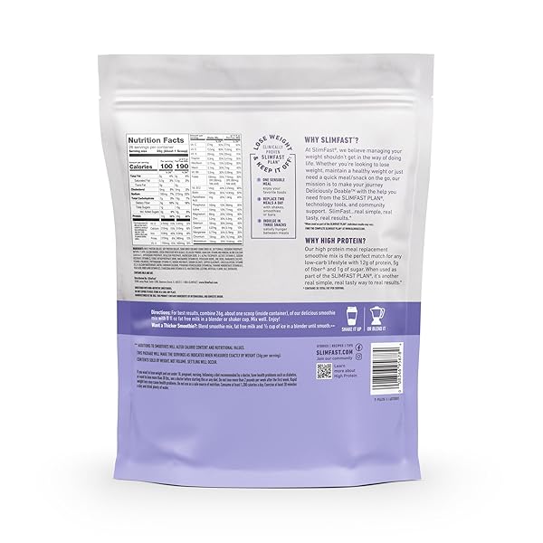 SLIMFAST HIGH PROTEIN MEAL REPLACEMENT POWDER, ADVANCED NUTRITION SMOOTHIE MIX WITH VITAMIN AND MINERAL BLEND, GLUTEN FREE, CREAMY MILK CHOCOLATE, 26 SERVINGS