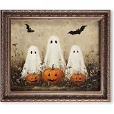 OFlyDesigns Rustic Country Ghost Print, Ghosts Pumpkins Bats Wall Decor, Vintage Style Ghost Wall Art, Old Fashioned Cottage Halloween Decor, Halloween Living Room Wall Art,Unframed(8 x 10 inch)