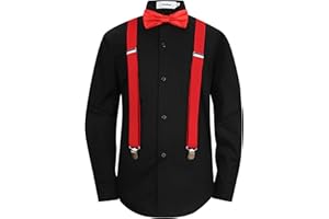 Aimehonpe Boys Dress Shirt Long Sleeve Poplin Formal Uniform Woven with Bow Tie Set Suspenders Outfit