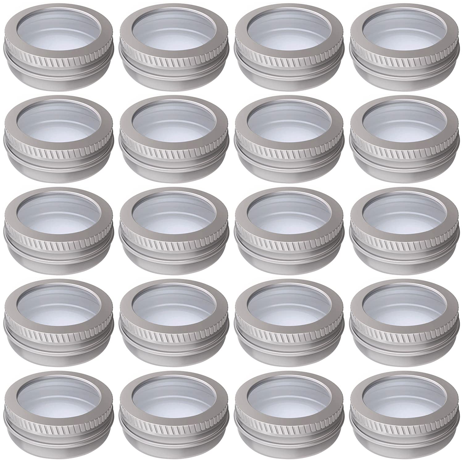 Photo 1 of 0.5 Ounce Aluminum Tin Jar 15 ml Refillable Containers Clear Top Screw Lid Round Tin Container Bottle 20 Pcs for Cosmetic,Lip Balm, Cream