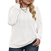 VISLILY Womens-Plus-Size-Tops Dressy Swiss Dotted Puffy Sheer Long Sleeve Blouses Casual Crewneck T Shirts Loose Tunics 1X-5X