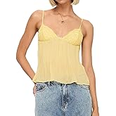 Women Summer Y2K Camisoles Sexy V-Neck Cute Ruffle Babydoll Spaghetti Strap Tank Bustier Going Out Tops