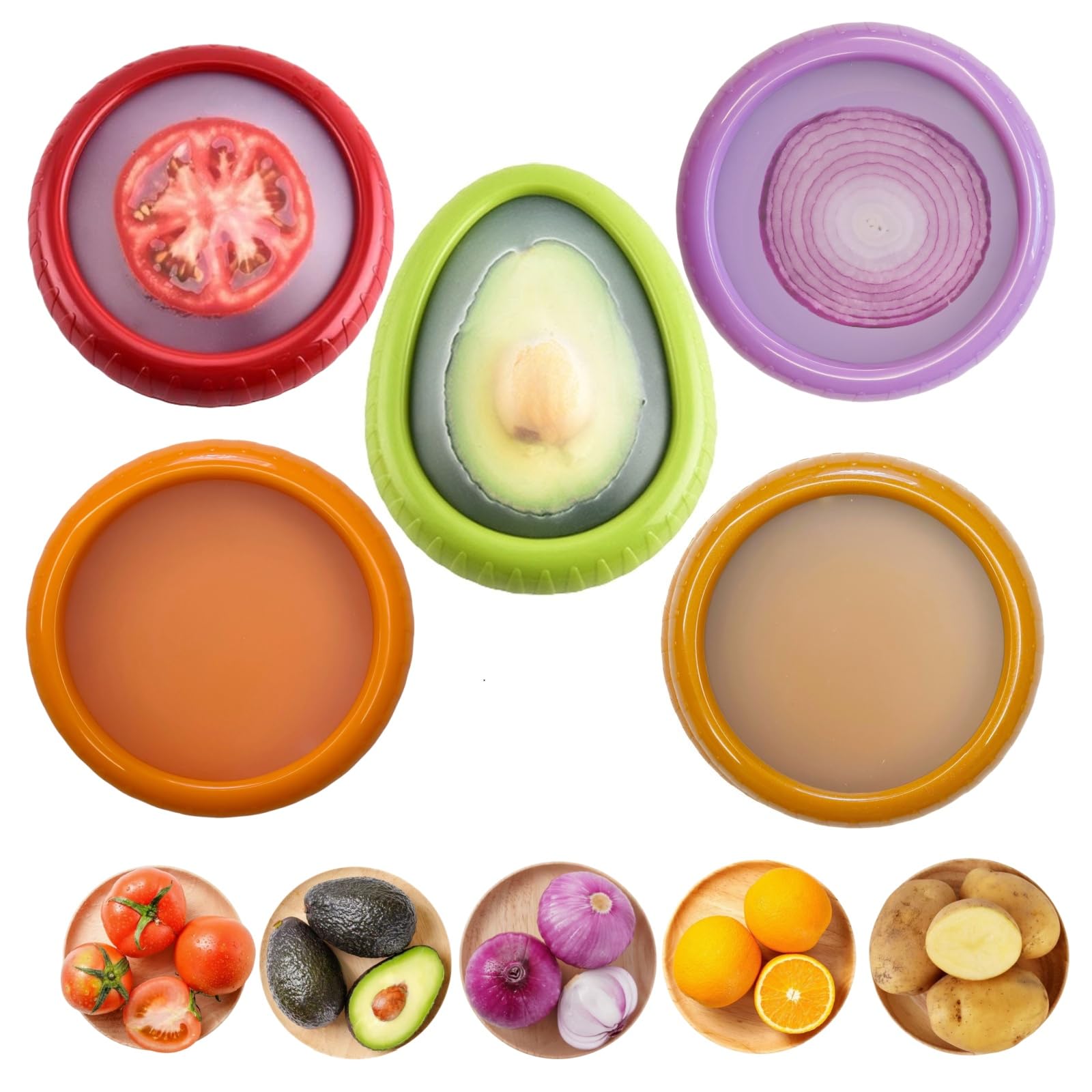 Photo 1 of 5 Pack Avocado Saver & Onion Storage - BPA-Free Silicone Stretch Pods, Airtight & Leak-Proof - Reusable Fresh Pods Food Storage Containers for Fridge, Dishwasher Safe