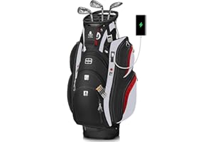 Vancropak Golf Cart Bag, Golf Gifts for Men with 15 Way Divider Top, USB Charging Port, Waterproof Protective Rain Cover, Shoe Compartment, Cooler Pocket, Tracker Slot, Umbrella Holder, Golfer Gifts