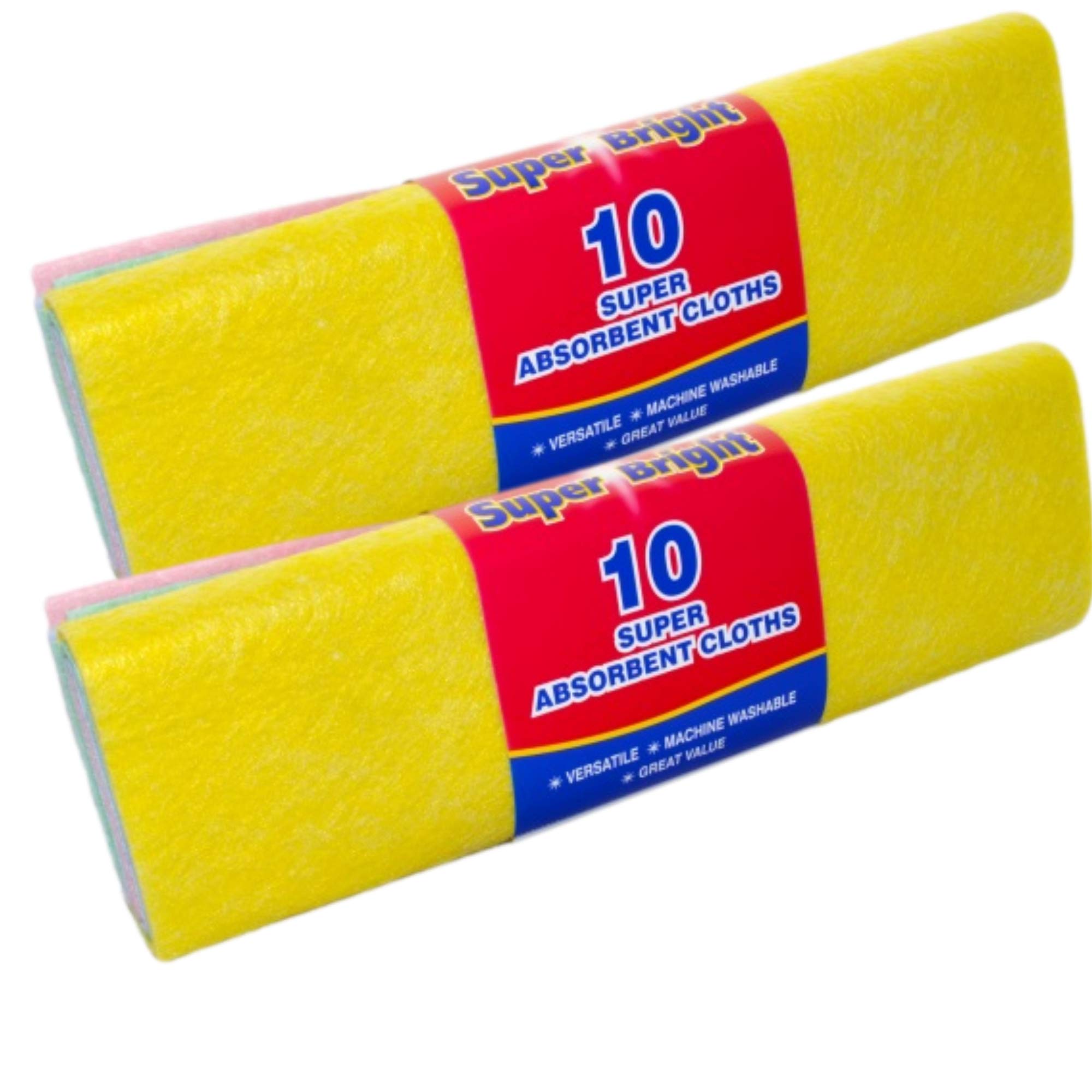 All Purpose Super Absorbent Cleaning Cloths, Two Packs of 10, Fabric Cloths 30cm x 30cm. Kitchen Cleaning Washing Up Super Absorbent Fabric Cloths, 100 g Each - Include Heavy-duty Scouring Pad.
