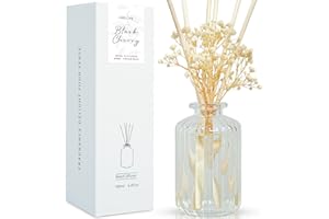 Auelife Reed Diffuser Set, 6.4 oz Black Cherry Scented Diffuser with Sticks Preserved Real Flower Reed Diffuser Home Fragrance Essential Oil Reed Diffuser for Bathroom Shelf Decor