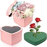 Nuenen Heart Shaped Flower Gift Boxes, Floral Gift Box with Lids Floral Foam Clear Cellophane 9.8 x 9 x 5 Inches for Mother's Day Wedding Graduation Birthday Packaging Arrangements(Pink)