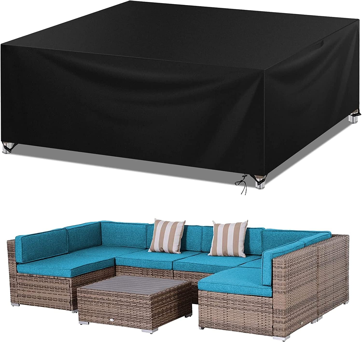 Wanocean Garden Furniture set Covers, Outdoor Patio Furniture Cover Waterproof 420D Oxford Anti-UV Tear-Resistant Rectangular Rattan Furniture Covers 200x200x85cm