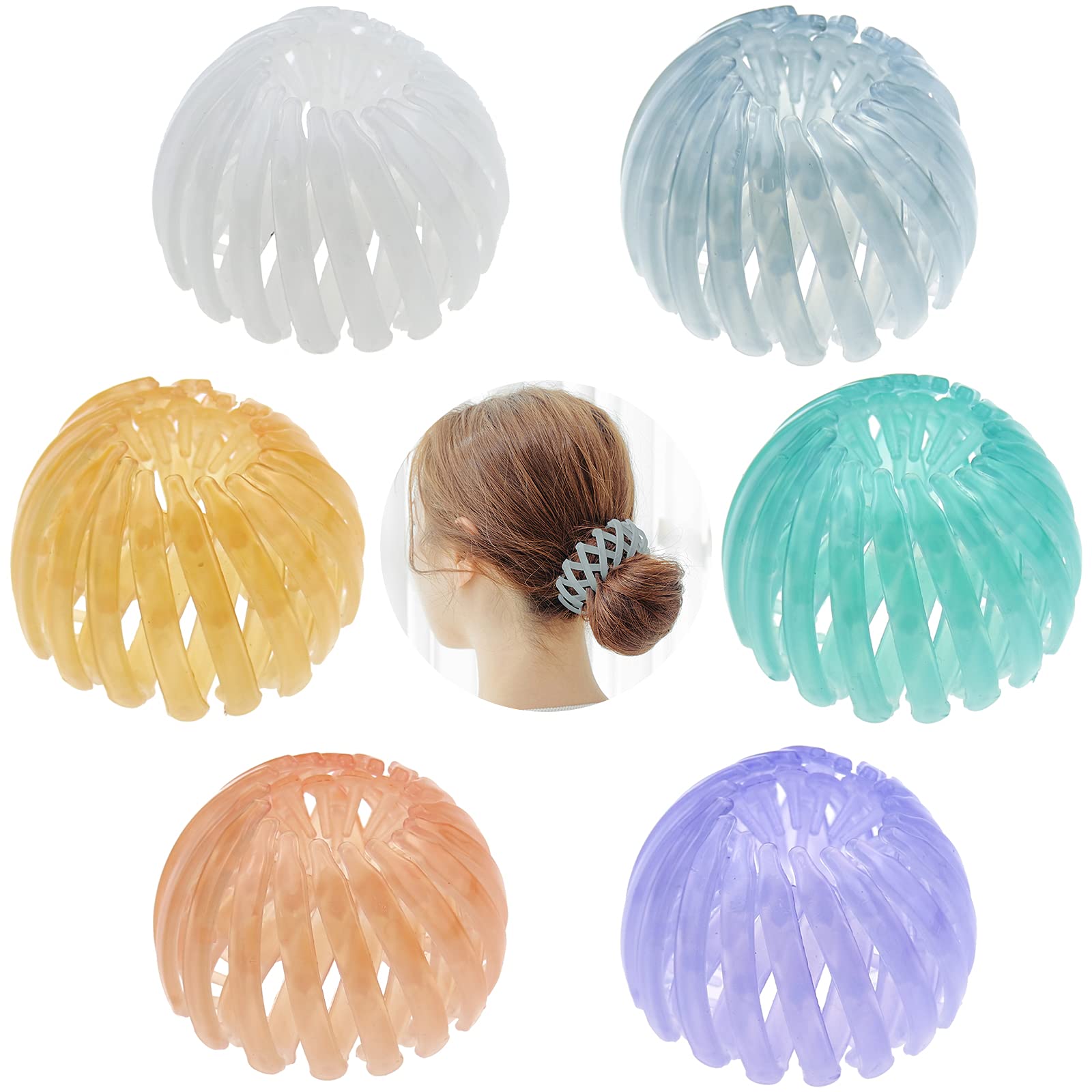 6 Pcs Birds Nest Hair Clips Hair Claw Clamps Bun Makers Expandable Ponytail Holder Comb Hair Bands Hair Accessory for Women Girls(6 color)