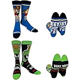 Hyp “Sock Talk” Looney Tunes 2 pack Men's Socks. 2 pair Tasmanian Devil Taz & Marvin the Martian –- Bottom Sole Text: EEY OOF TZ & Very Angry Men’s Shoe Size 6-12