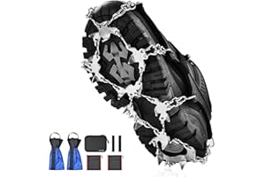 ELUTENG Crampons Ice Cleats for Shoes and Boots 24 Stainless Steel Spikes Safe Protect Snow Traction Grips Boots with Waterproof Snow Gaiters for Hiking Climbing Mountaineering Fishing Walking