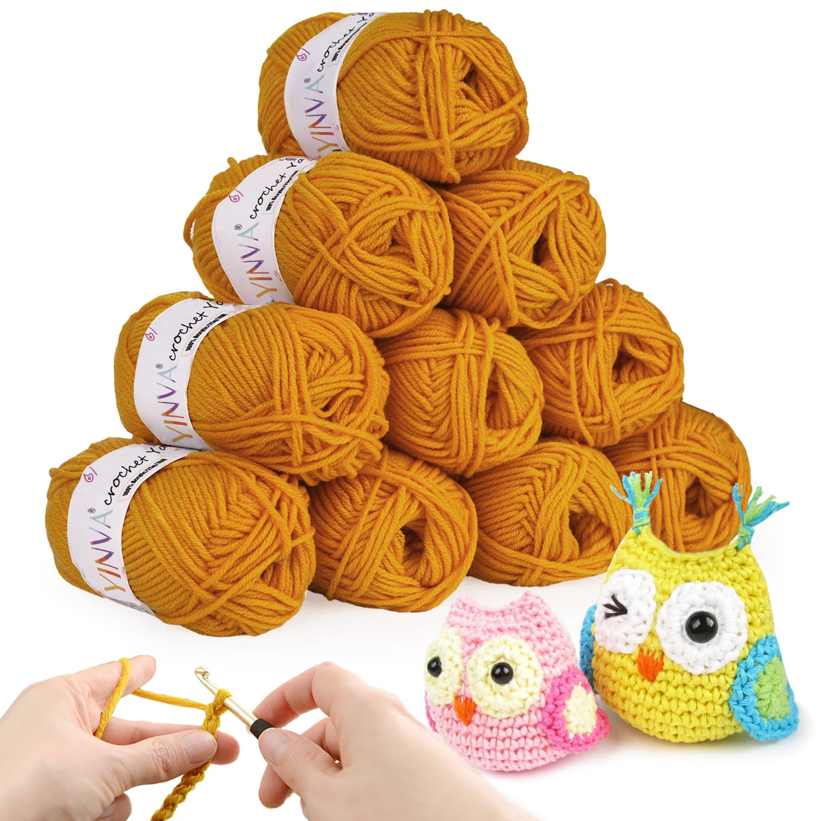 Crochet Yarn Yellow Wool 10Pcs x 25g Knitting Wool Baby Wool for Crochet Kits for Beginners Adults Yarn for Crochet Knitting and Crafts-Ochre