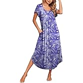 Ekouaer Long Nightgowns for Women with Pockets Short Sleeves Moo Moos for Women Casual Maxi Dress House Dresses S-XXXL