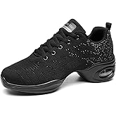 Women's Jazz Shoes Lace-up Sneakers - Breathable Air Cushion Lady Split Sole Athletic Walking Dance Shoes Platform