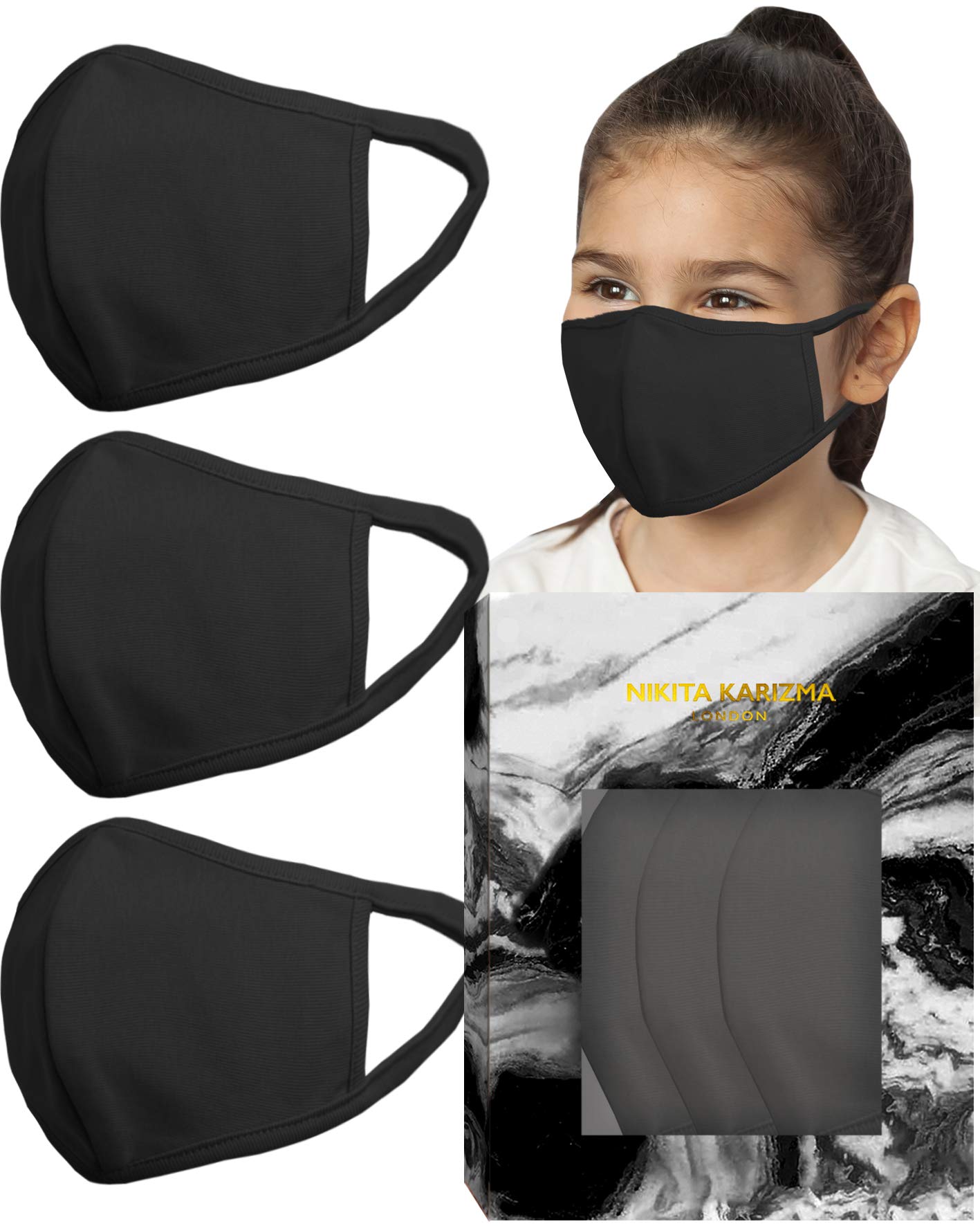 Stretch Sculpt Childrens in Black Face Masks by KARIZMA Fabric Face Mask 3 Kids Masks