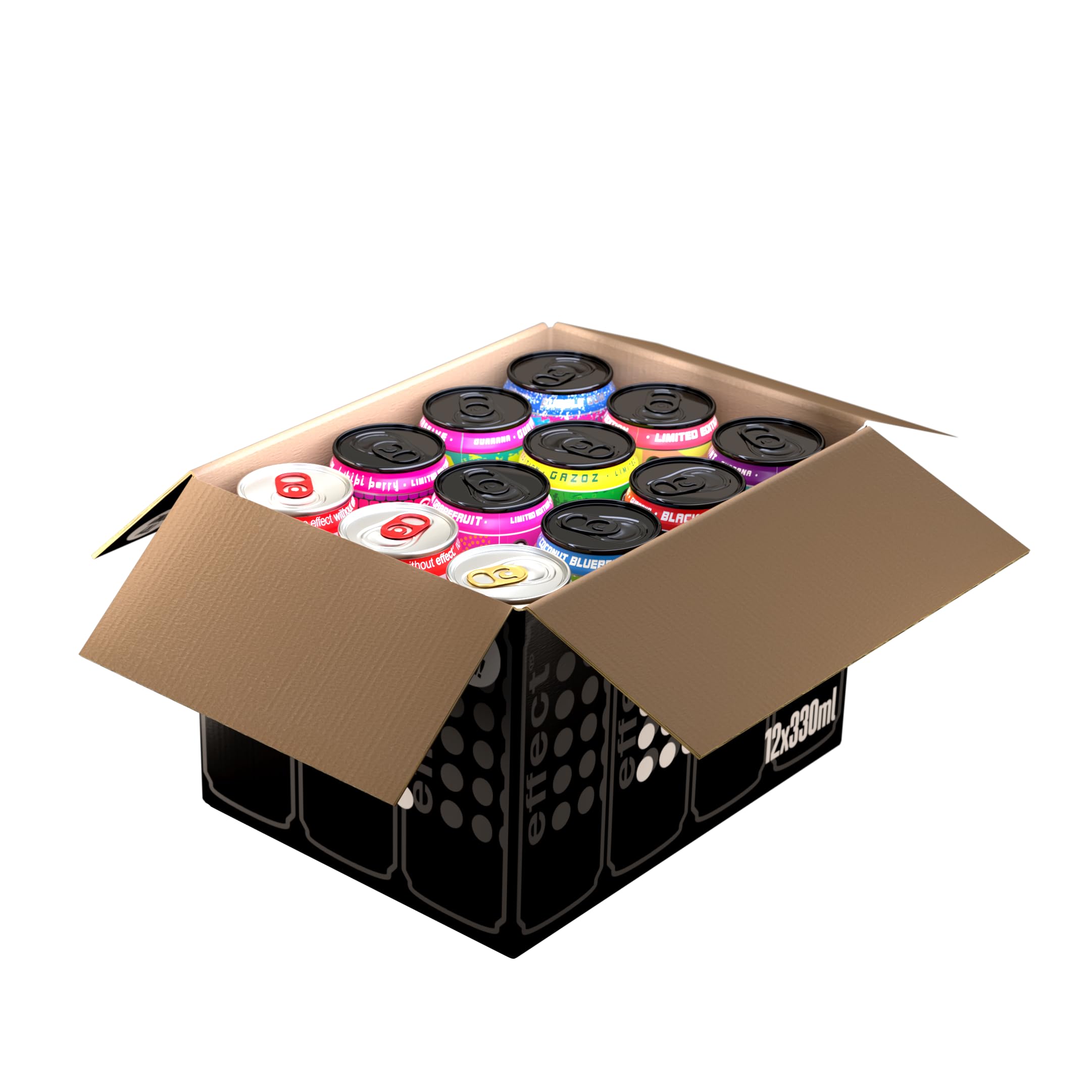 effect Probierpaket Energy Drink – 12 x 330 ml Dosen Einweg – alle Sorten in einer Box – koffeinhaltiges Erfrischungsgetränk mit B-Vitaminen – fruchtig & vegan 2
