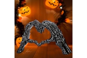 Xmeden Black Skull Decor for Home, Heart Hands Sculpture,Love Finger Aesthetic Statues, Halloween Skull for Living Room Shelf Coffee Table Centerpiece