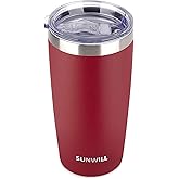SUNWILL Travel Coffee Tumbler 20 oz, Insulated Mug with Lid, Stainless Steel Cup for Hot and Cold Drinks, Powder Coated Wine Red