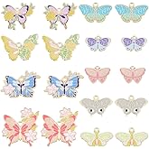 SUNNYCLUE 1 Box 18Pcs 9 Styles Butterfly Jewelry Charms Enamel Moth Charms Gold Alloy Metal Colorful Flowers Luna Moths Insect Charms for Jewelry Making Charms Findings DIY Necklaces Earrings Women