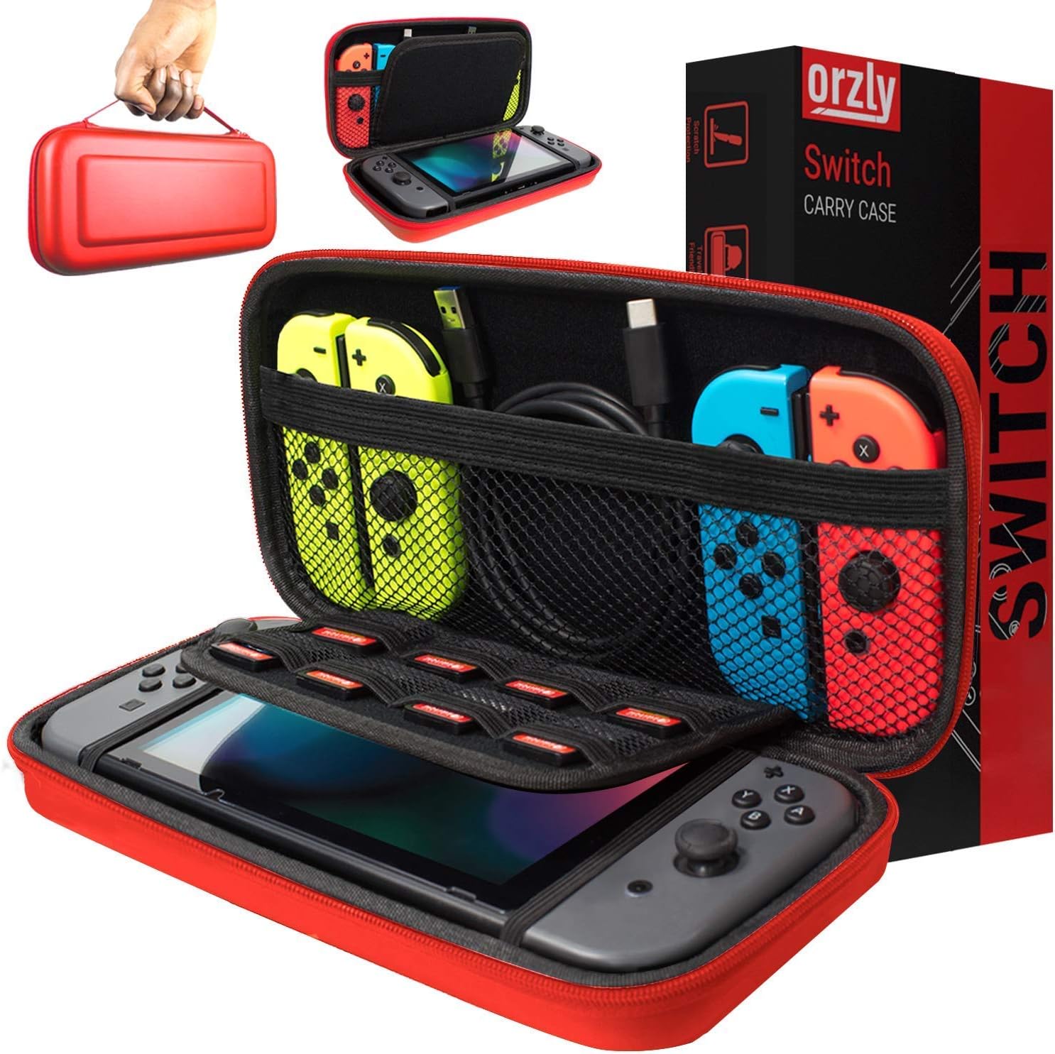Orzly Carry Case Compatible With Nintendo Switch RED Protective Hard