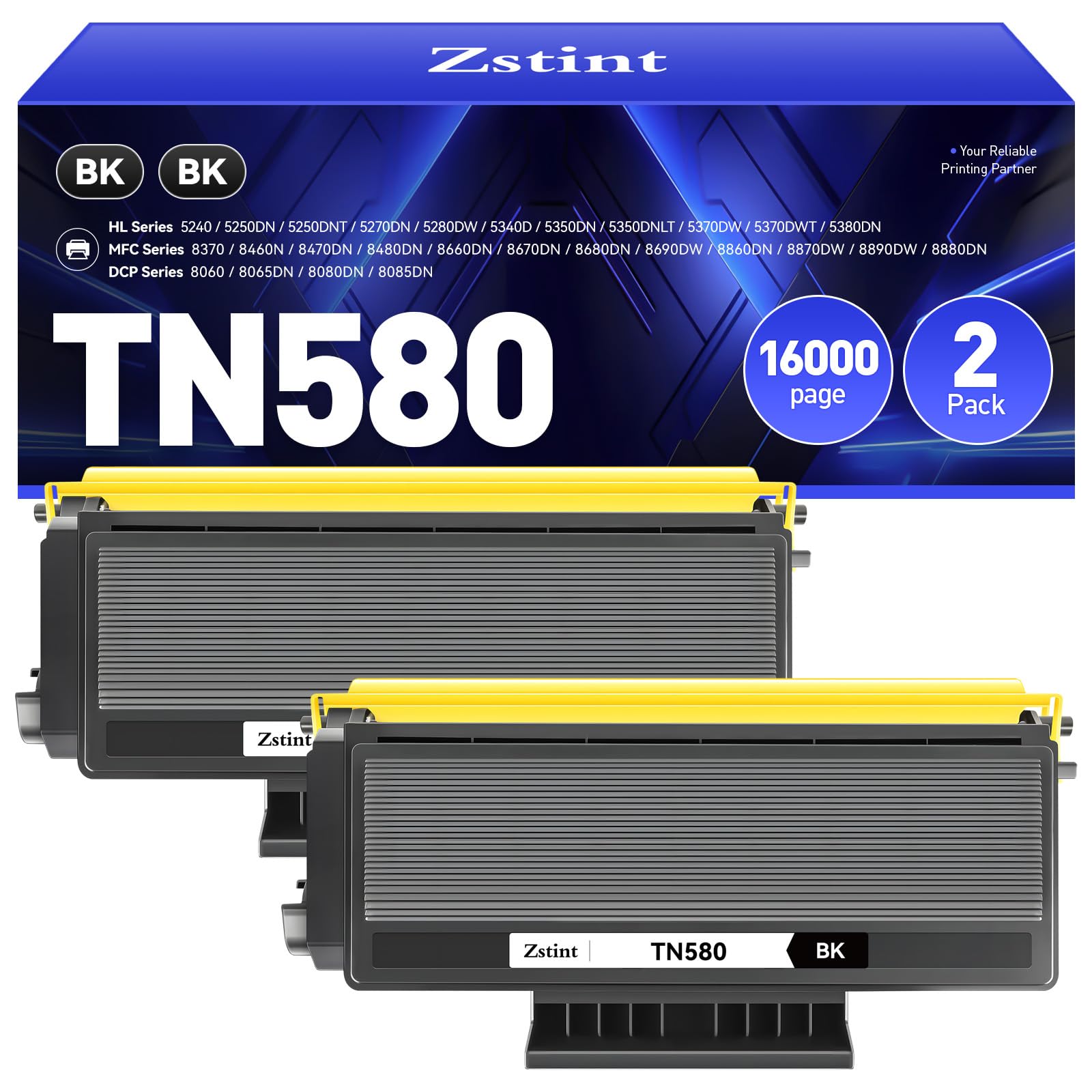 TN580 Toner Cartridge Black 2-Pack Compatible for