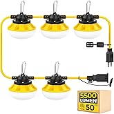 HYANGLUX 50FT Construction String Lights: 50w 5500lm ETL Certified Bright Industrial Outdoor Temporary Lighting Led Hanging IP65 Waterproof 18AWG Wire Work Light for Attic Jobsite Garage