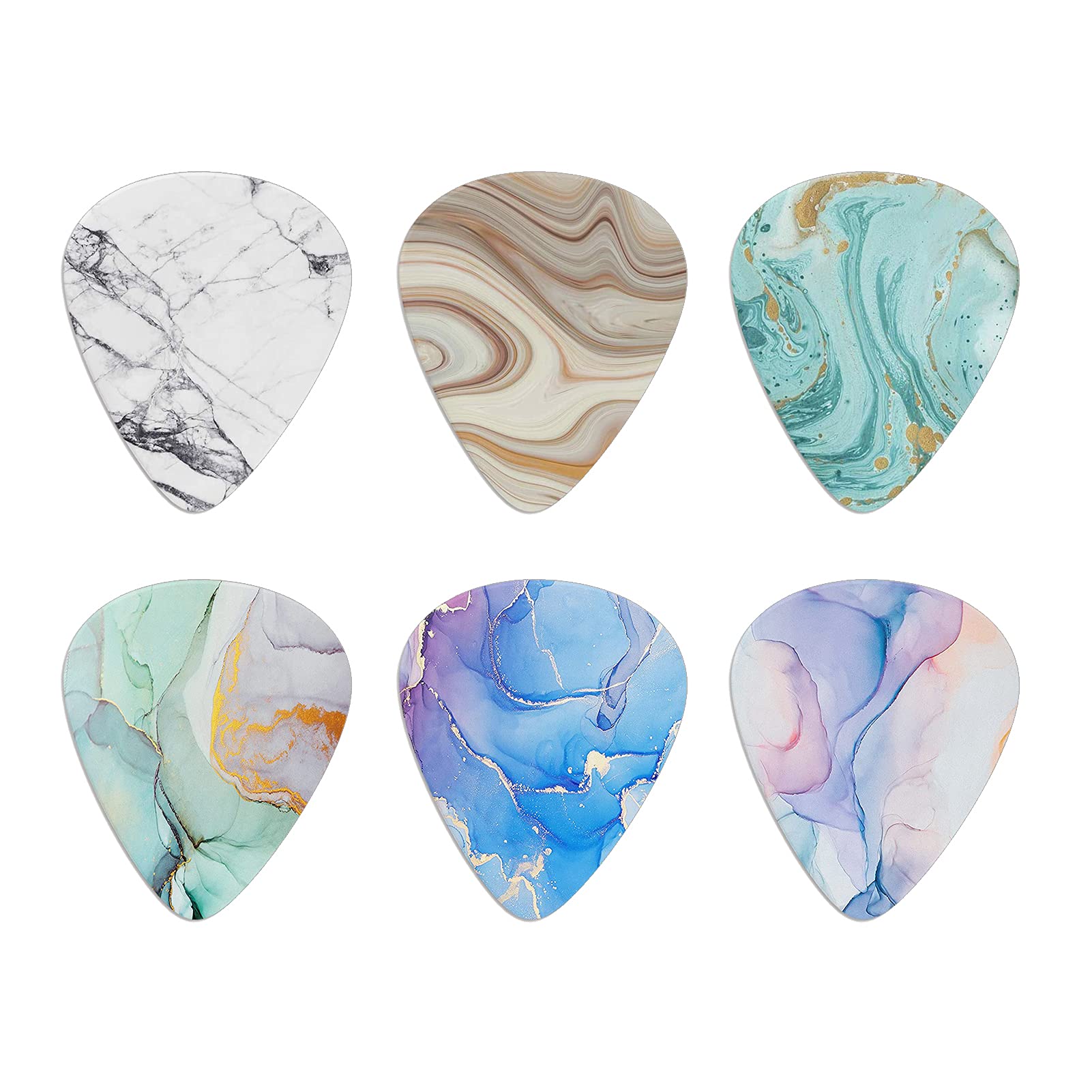 Howilath Marble Print Guitar Picks, Vivid Design Novelty 6pcs Guitar Plectrum Heavy Gauges (0.96mm) Perfect Gift for Him and Her