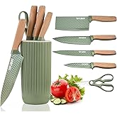 Green Knife Set, 6 Pieces Professional Kitchen Knife Set with Universal Knife Block, Super Sharp Knife Set with Ergonomic Handle Non-stick Stainless Steel Knife Block Set (Green)
