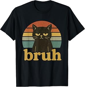 Bruh Cat Funny Sarcastic Meme Retro Kitten Humor Boys Girls T-Shirt