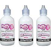Puffy 3D Fabric Paint Set &ndash; 3 White Bottles, Non-Toxic, Permanent &amp; Washable, Easy-Squeeze Tips for T-Shirts, Shoes, Bags, DIY Crafts &amp; Fabric Projects
