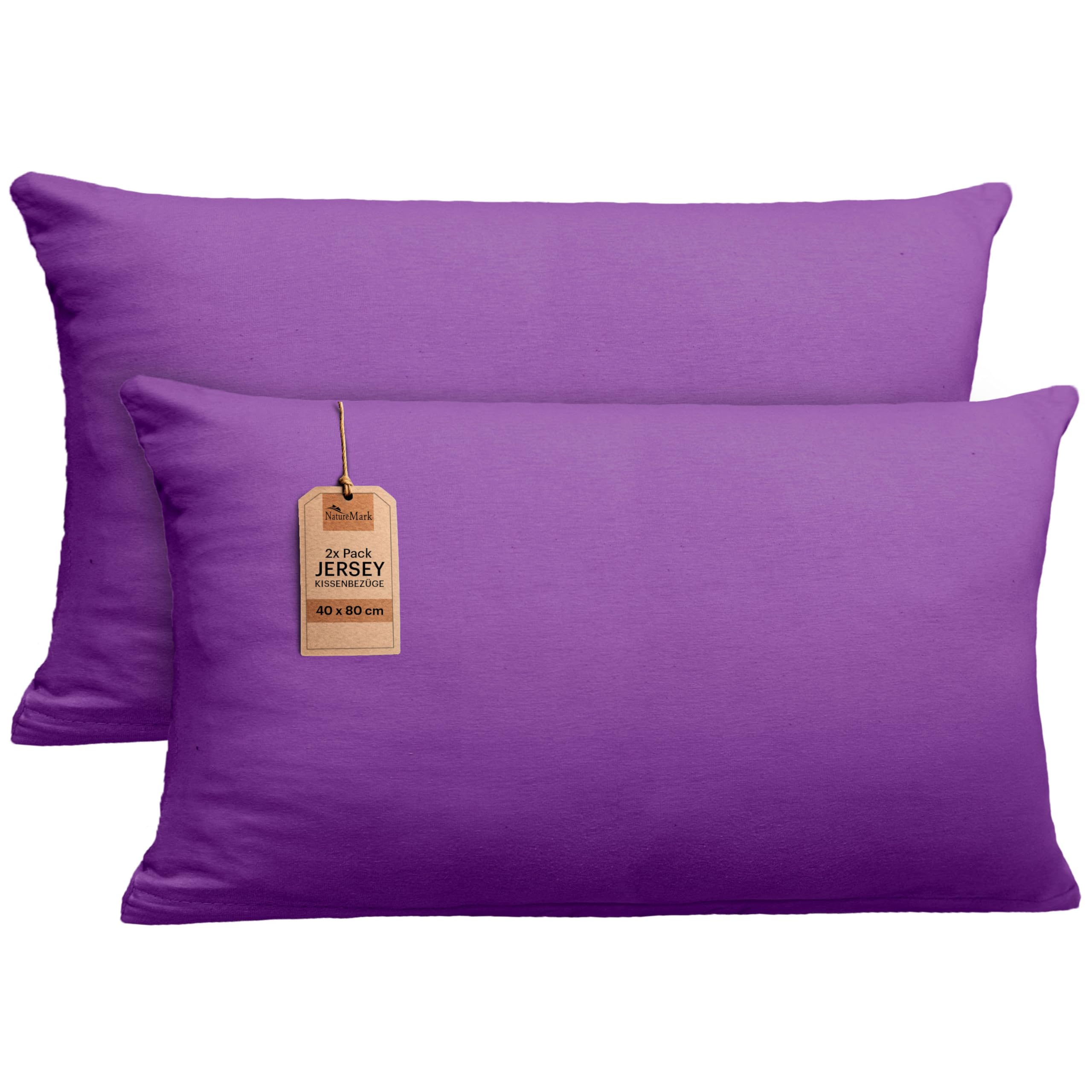 NatureMark 2 Pack Jersey Cushion Covers Pillow Cases / Cushion Covers for Body Pillows Neck Cushions Assorted Sizes and Colours Öko-Tex, 100% Cotton, purple, 40 x 80 cm