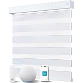 Smart Zebra Blinds for Windows, Works with Alexa, 23" W x 72" H, White | Automatic Electric Motorized Zebra Blinds for Indoor Windows, Alexa/App Remote, Battery Quiet Motor, Eco Fabric, Easy Install