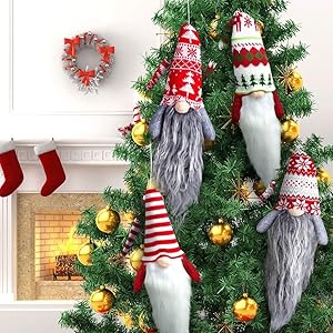 22 inches Gnome Christmas Ornaments Set of 4, Large Handmade Swedish Tomte Xmas Plush Gnomes Christmas Decorations, Scandinavian Santa Elf Tree Ornaments, Hanging Christmas Tree Decorations Home Decor