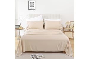 Whitney Home Textile Queen Size Sheet Set - Luxury Soft Comfy Bed Sheets, Breathable Cooling Hotel Bedding for Women, Men, Teens, Extra Deep Pocket, Easy-Fit, Oeko-Tex, Wrinkle Free 4 Piece - Cream