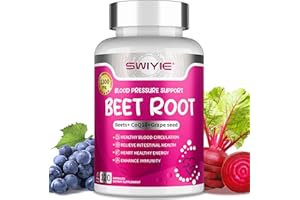 Swiyie Beet Root Capsules 120 pcs, Beetroot Supplement Support Heart Health Circulation, Blood Pressure, Beets with Grape Seed Extract, Non-GMO, Gluten-Free | 1300mg per Serving
