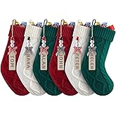 Personalized Christmas Stockings - 18 Inches Hanging Stockings with DIY Snowman Name Tags, 6 Pack Large Size Knitted Stockings for Mantels, Christmas Tree Family Holiday Decor, Red Green White