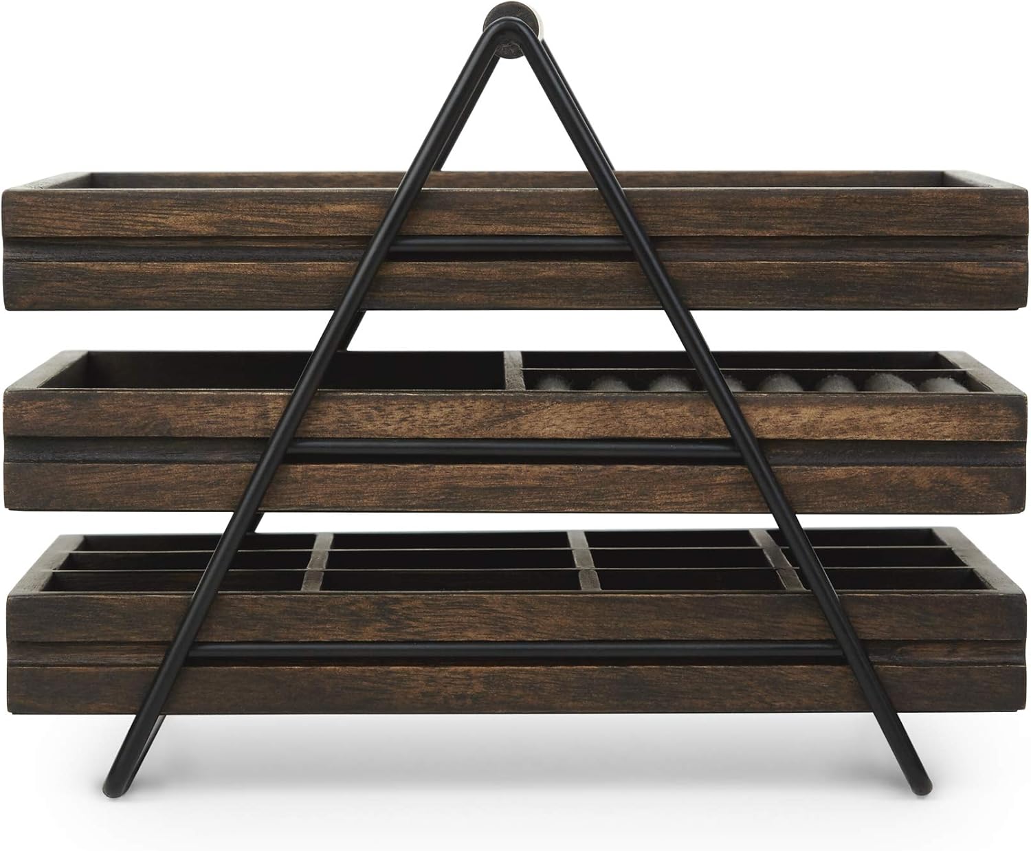 Umbra 1004037-048 Terrace Jewelry Tray – Three-Tier Jewelry Tray With Three Sliding Linen Lined Wood Trays With Metal Frame and Handle, Easy Storage and Access, Black/Walnut Finish: Home & Kitchen