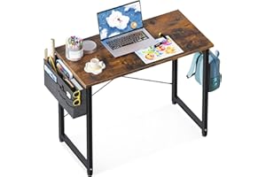 ODK Laptop Desk Study Desk, 32 Inch Small Desk, Writing Desk with Storage, Work Table with Headphone Hook for Small Space Home Office, Rustic Brown