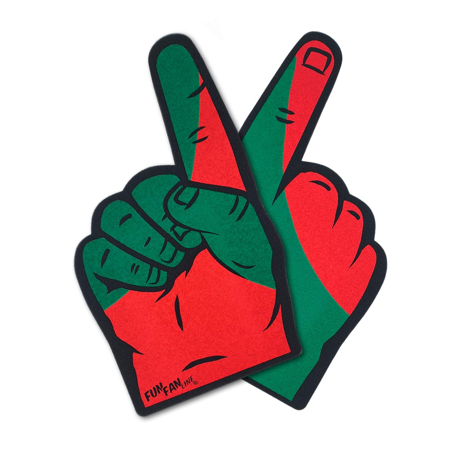 FUN FAN LINE - 2-Pack Foam Finger Hand with [Portugal] Flag Design | Cheering Mitt for Sports Events, Parties, and Celebrations | Fan Accessory for Games and Supporters (Portugal)