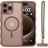 BENTOBEN Magnetic for iPhone 15 Pro Max Case, Cute Curly Wavy Frame [Compatible with Magsafe] [Full Camera Protection] Slim Matte Shockproof Protective Bumper Women Men Phone Cover, Desert Titanium