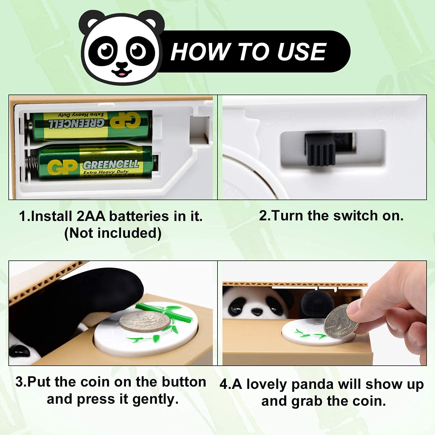 Panda Stealing Money Bank, Mischief Panda Coin Bank, Cute Piggy Bank for Kids, Automatic Money Saving Piggy Bank for Boys, Girls,Great Gift for Children(Panda Version)