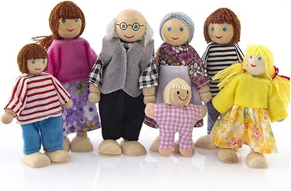 Amazon Com 7 Pack Poseable Wooden Doll Dollhouse Dolls Wooden Doll Family Pretend Play Figures Family Role Play Pretend Play Mini People Figures Toys Games