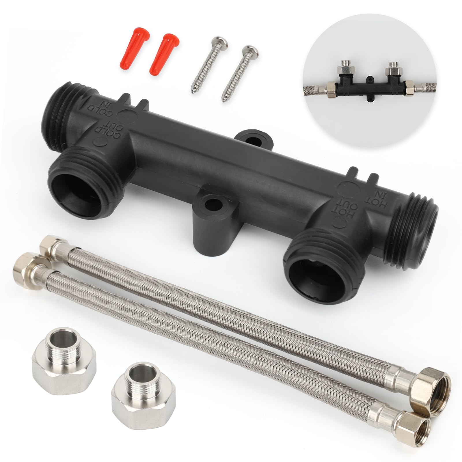 Photo 1 of WP596816 OEM Replacement Watts Hot Water Recirculating Pump Kit 500800/500805, Complete with 2 x 12" Supply Lines, 2x 1/2" FTPto 3/8"MPTFittings & 2 Mounting Screws, Instant Hot Water Solutio