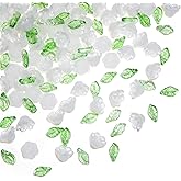 TOAOB 120pcs Glass Bellflower Beads for Jewelry Making with Hole 12mm White Trumpet Flower and Light Green Leaf Beads for Beading Projects DIY Necklaces Bracelets Earrings Crafts