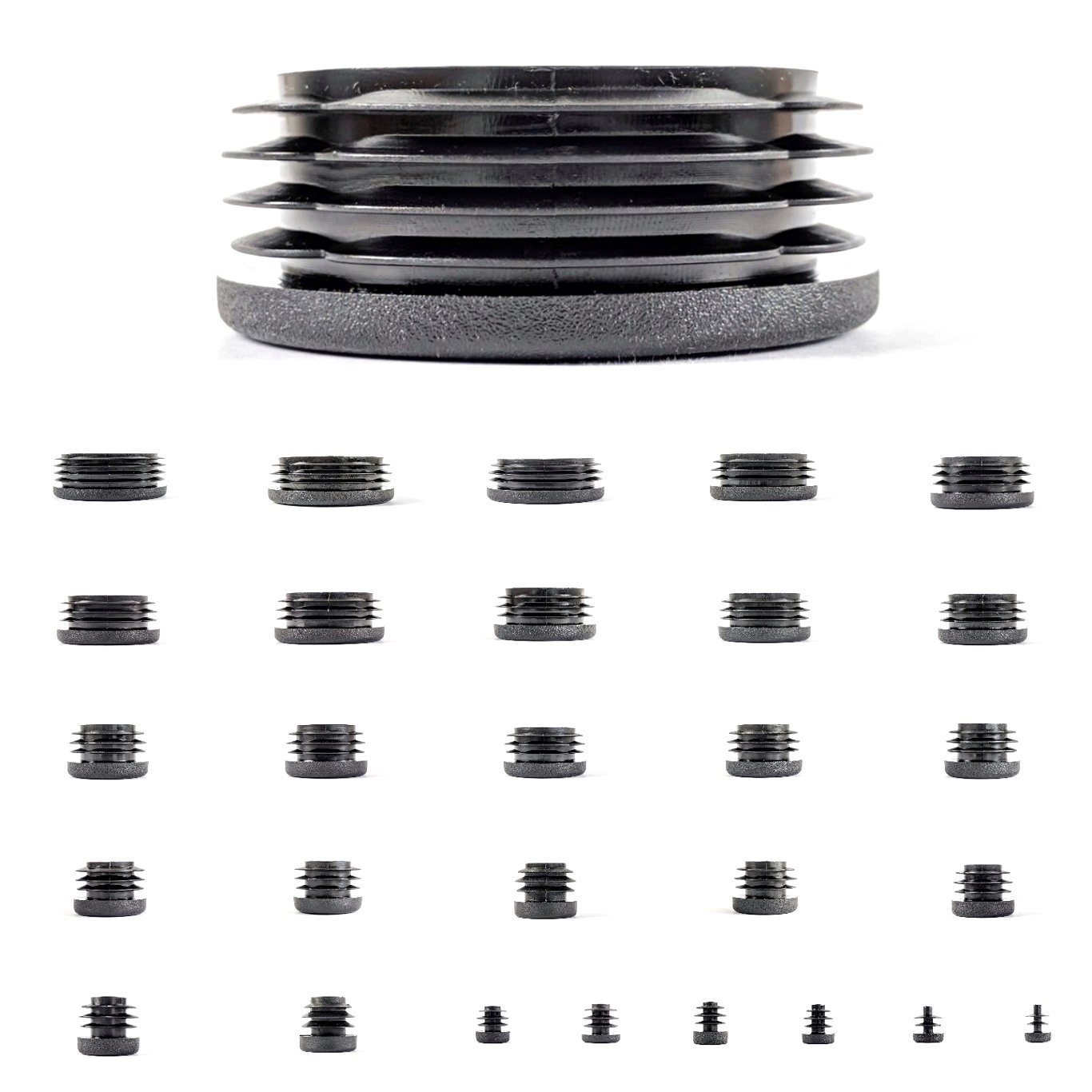 20mm Plastic End Caps, Black Round Tube Inserts, Pack of 4 (See Second Image for Ordering Guide) - Made in Germany