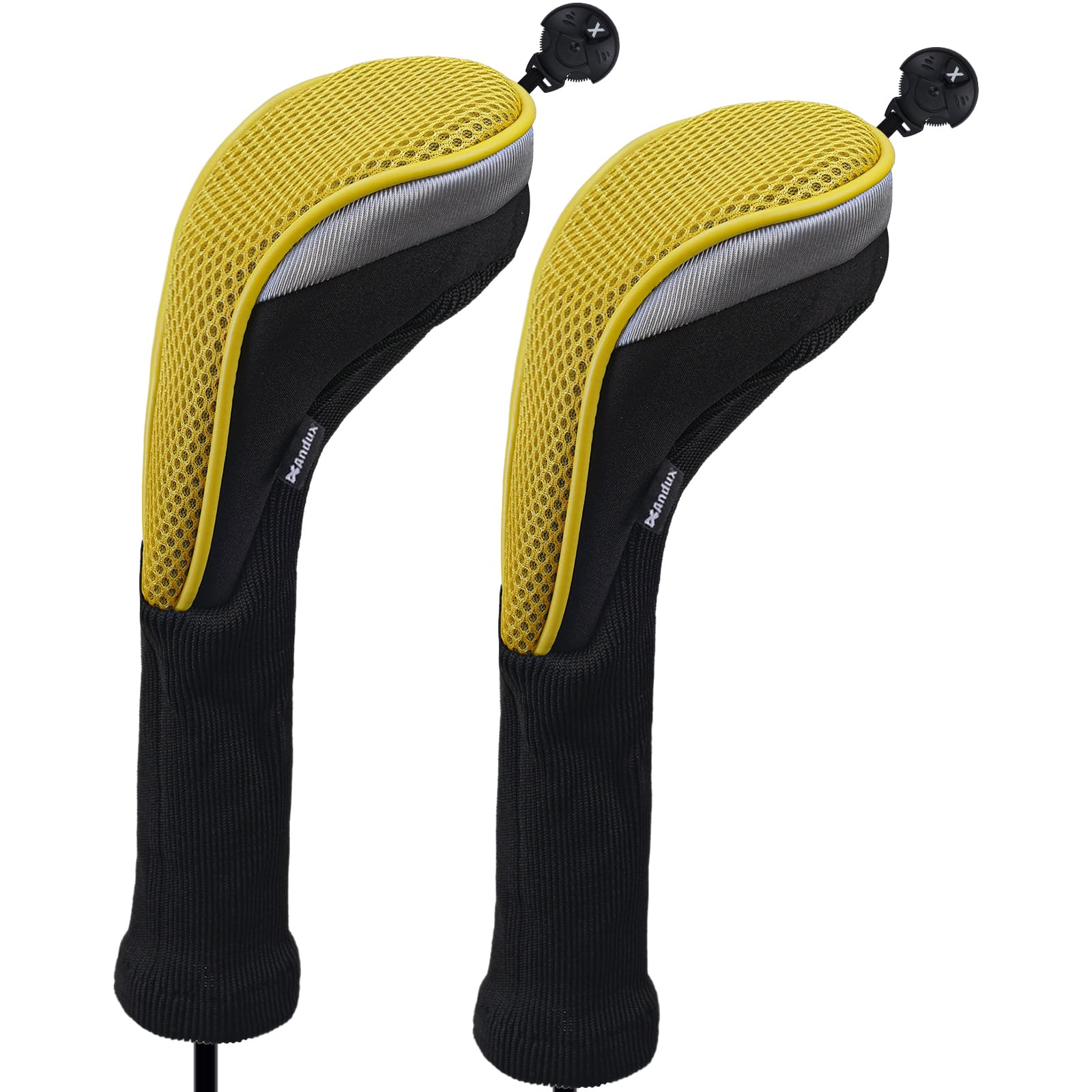 Andux Long Neck Golf Hybrid Club Head Covers with Dial No. Tag CTMT-02 2pcs Yellow