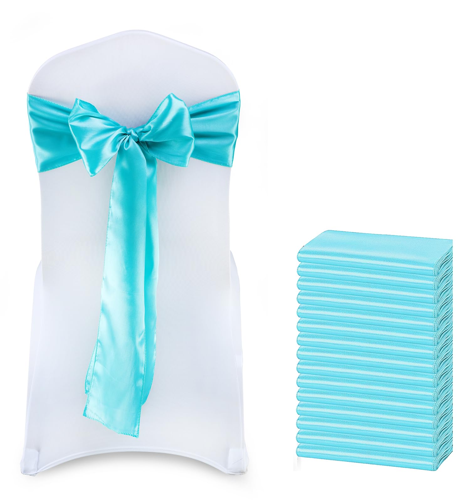 MDS Pack of 50 PCS Satin Chair Sashes Charmeuse Sateen Dining Chair Bows Ribbon Ties Back Sash for Wedding Party Birthday Home Hotel Restaurant Banquet Decoration (7 x 108 Inch, Teal)